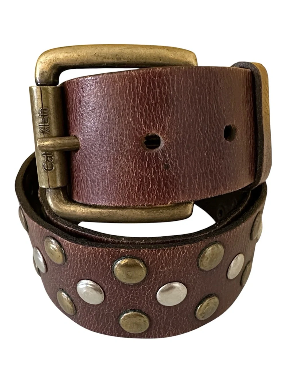 Calvin Klein Jeans Vintage Brown Studded Leather Belt